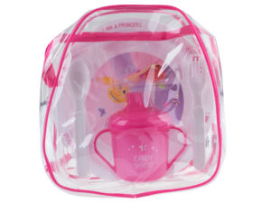 Zabawka zestaw naczyń dla dziecka (kubek, talerz, sztućce, bag)